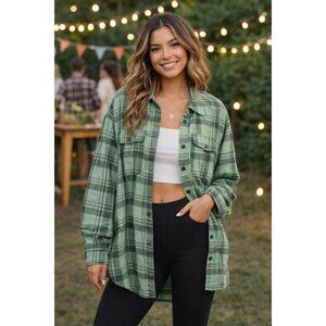 Roxy Let It Go Women's L/S Flannel Shirt - Green size SMALL
